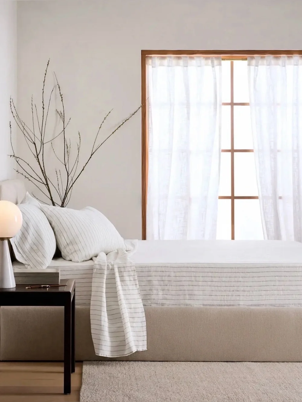Quince European Linen Sheet Set Full Pencil Stripe Open Box New